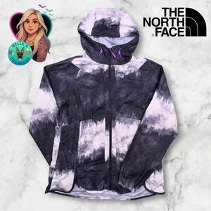 The North Face Womens Small Flyweight Hoodie Windwall Jacket Black White Tie Dye